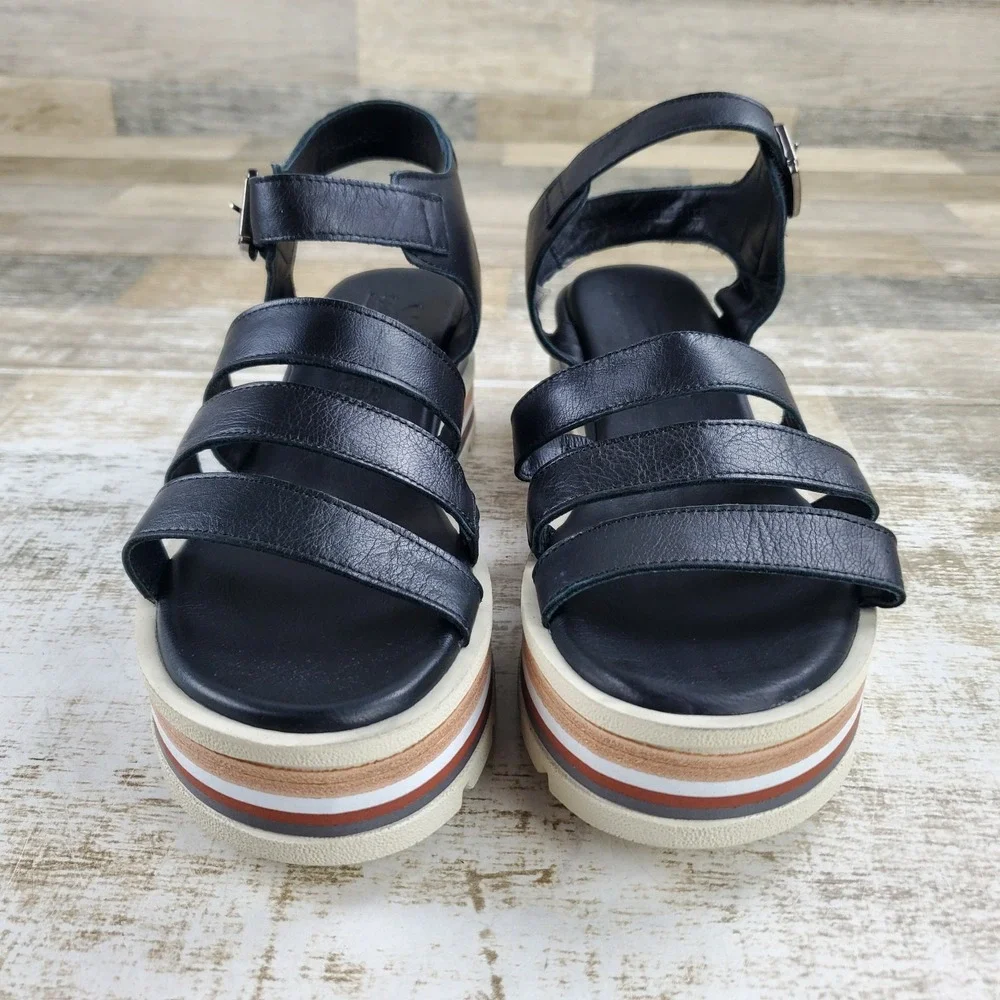 Spring Step Gosalina Womens Platform Sandals Sz 10 Black Strappy Leather Comfort